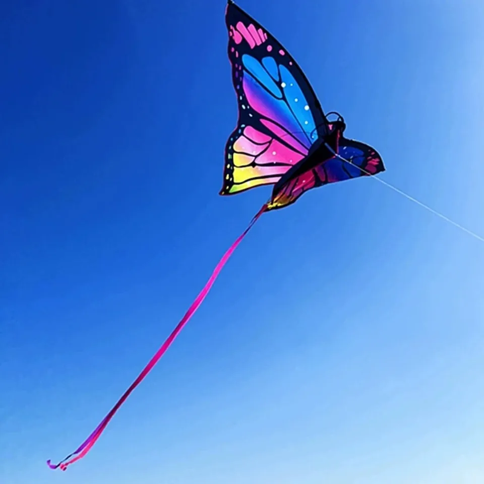 Cometa de mariposa colorida de 1,45 m para niños, cometas voladoras fáciles de volar con cola larga, juguetes para exteriores, perfecto para diversión familiar