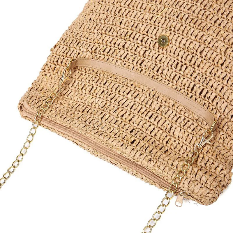 ใหม่แฟชั่นผู้หญิงไหล่กระเป๋า Bohemian ฤดูร้อนฟางกระเป๋าชายหาด Zip Designer หญิง Tote กระเป๋าความจุสูงกระเป๋าสตางค์นักช้อป