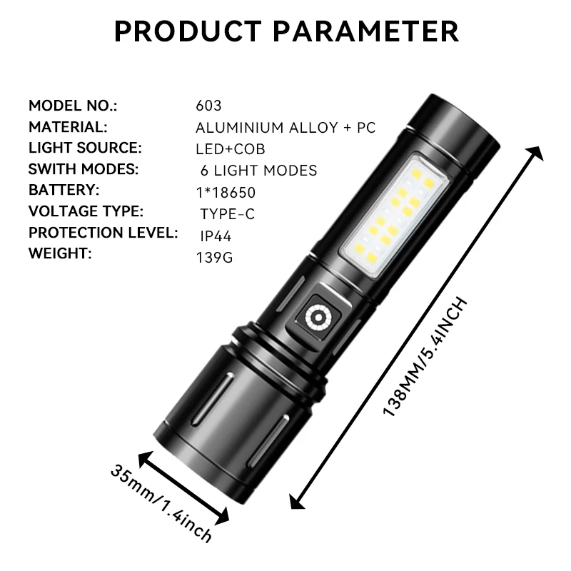 Warsun 18650 Powed LED linterna recargable multifuncional antorcha al aire libre portátil con zoom Camping senderismo linterna luz
