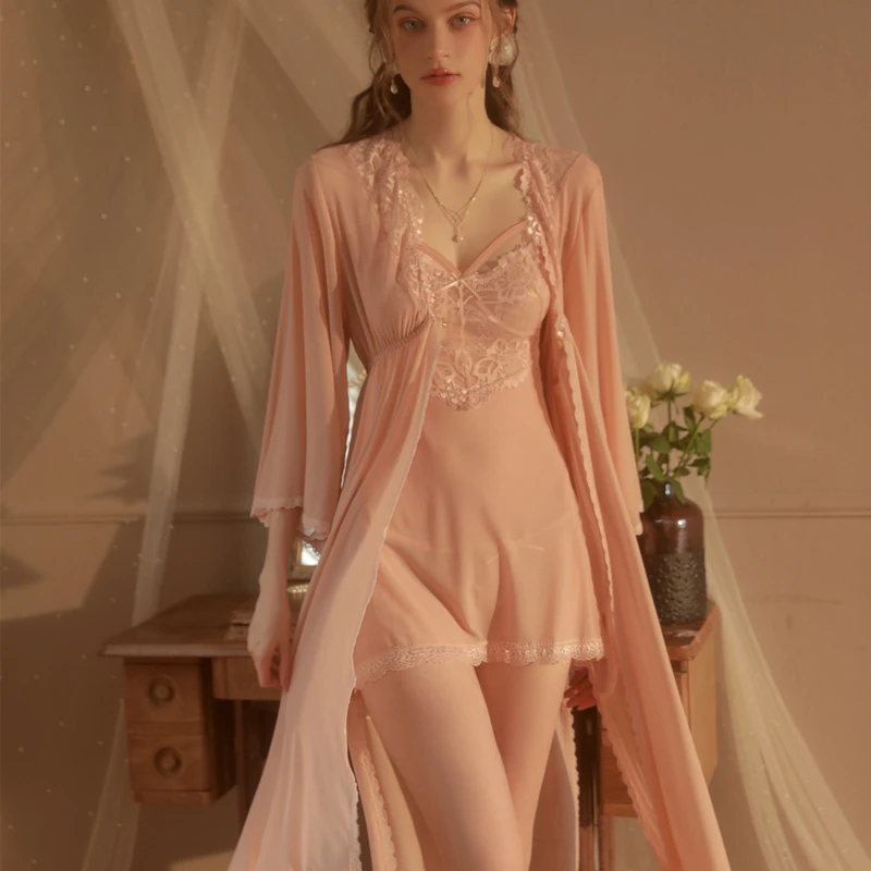 Camisón de encaje para mujer, conjunto de lencería de 3 piezas para mujer, ropa de dormir de encaje Sexy de encaje Floral, ropa de dormir de encaje completa suave y transpirable para mujer