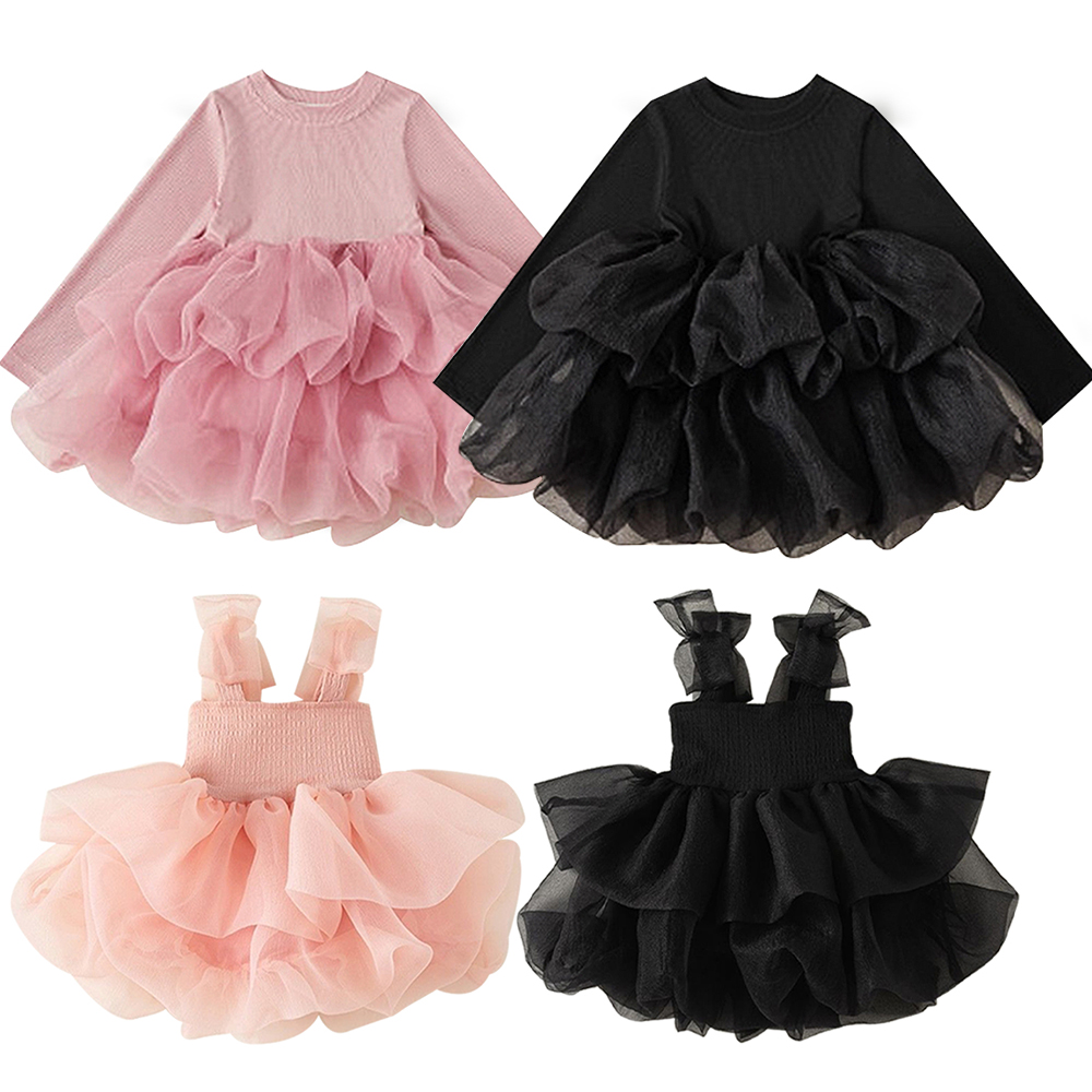 Vestido negro de verano para niñas, vestido Formal elegante para fiesta de cumpleaños con lazo, ropa para niños, Vestidos tutú negros infantiles