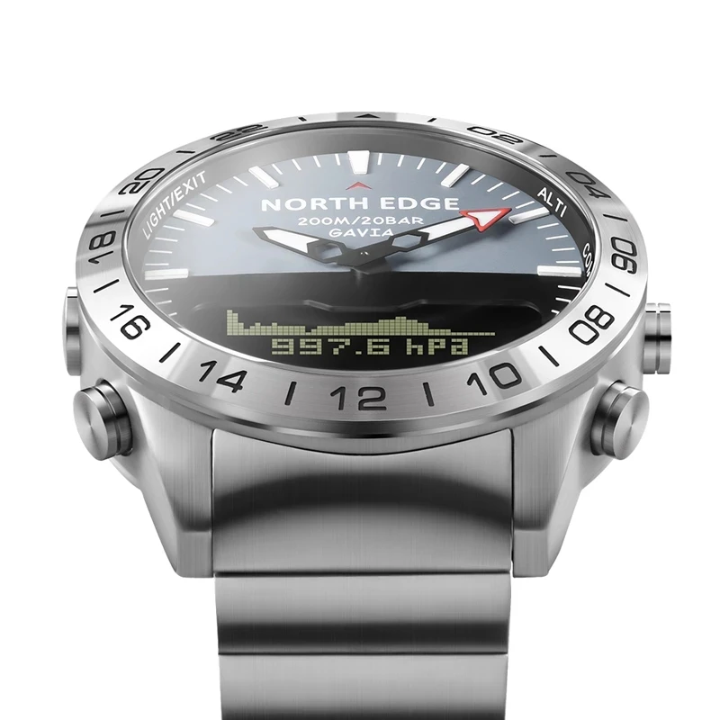 NORTH EDGE-reloj deportivo de buceo para hombre, militar, de lujo, totalmente de acero, resistente al agua, 200 metros, altímetro, brújula Norte
