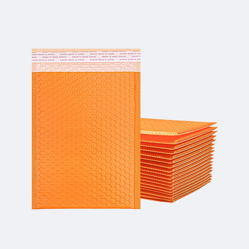 100Pcs 7 Sizes Bubble Mailers Orange Poly Packaging Bags for Business Waterproof Padded Envelope Jewelry/Gift Shipping Bag Pouch