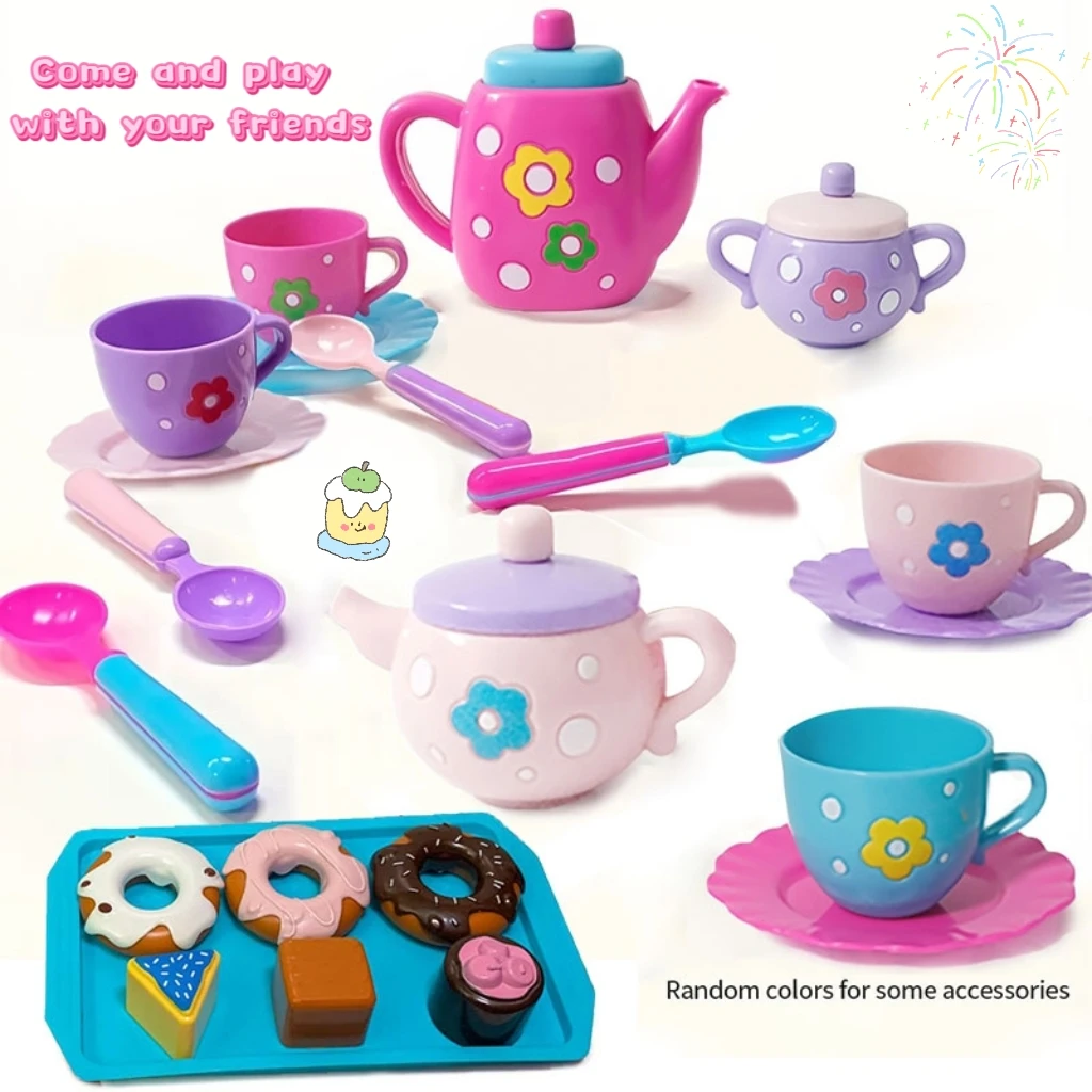 Jogo de chá para meninas, serviço de chá, serviço de chá para crianças, incluindo chaleira, biscoitos, comida para crianças, presentes para meninos e meninas