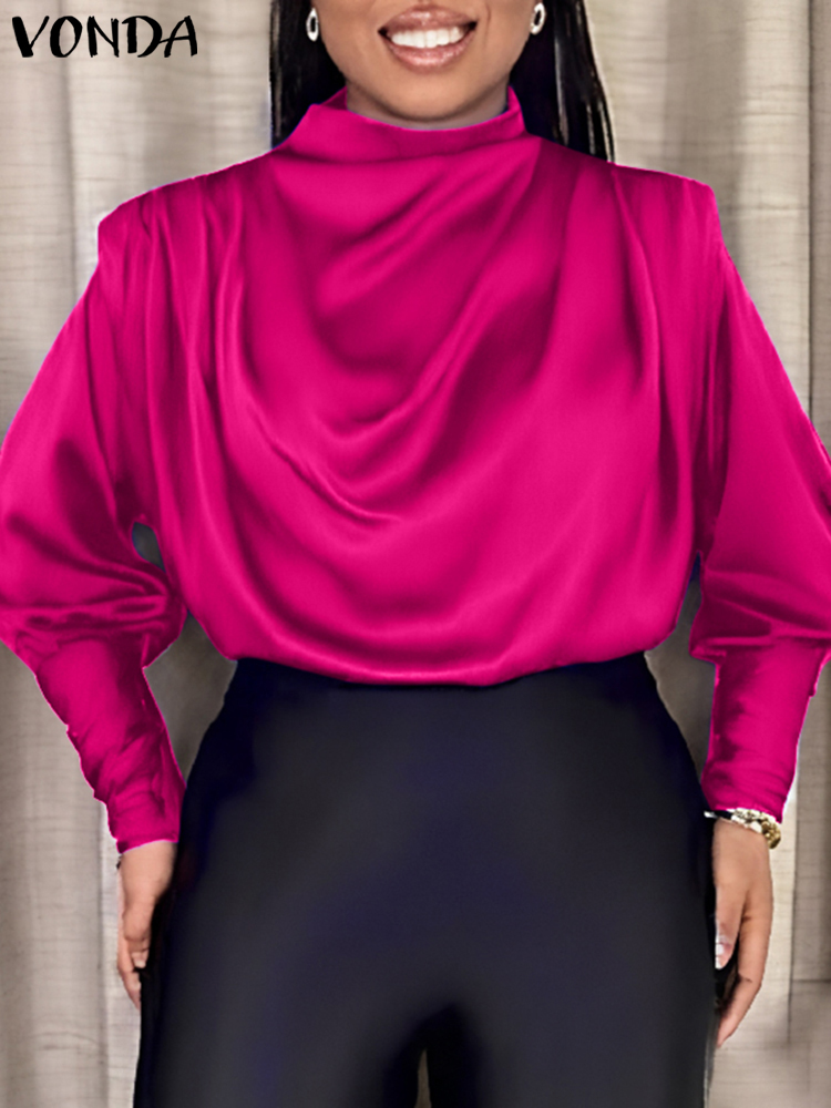 Blusa de talla grande VONDA Eleagnt con volantes, camisas de moda para mujer, Tops informales de manga larga con farol, Blusas de Color sólido con cuello levantado