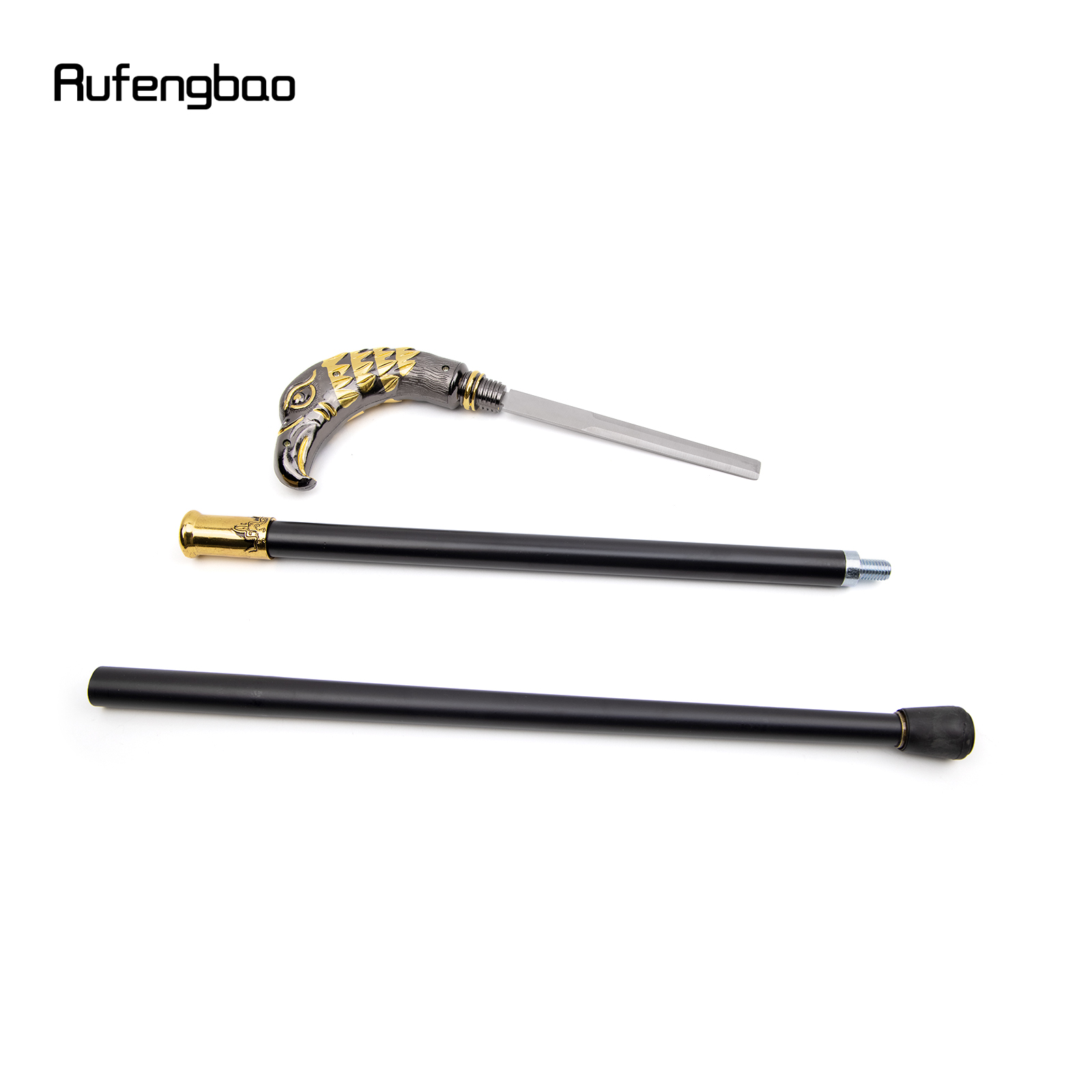Bastón de lujo con mango de águila de cabeza larga, color negro dorado, con placa oculta, bastón de moda de autodefensa, báculo de Cosplay de 90cm