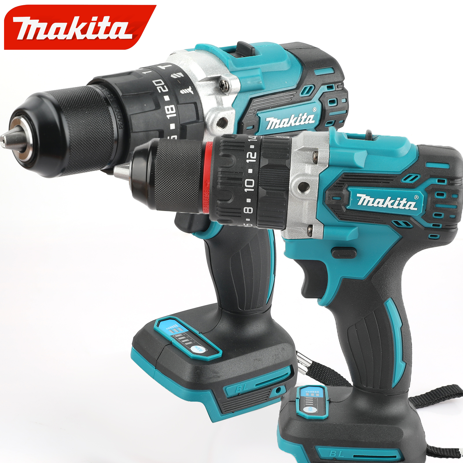 Makita DDF487 Taladro de impacto de carga de iones de litio de 18 V para el hogar sin escobillas rojo y negro de 13 mm, destornillador eléctrico de alto par