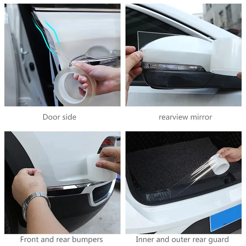 SEAMETAL-pegatina transparente para borde de puerta de coche, película protectora antiarañazos para umbral de puerta, parachoques de maletero