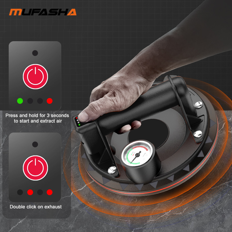 MUFASHA-ventouse électrique sous vide, carrelage en verre pour Surfaces rugueuses, planche de roche, manomètre Visible, réapprovisionnement automatique de l'air de 8 pouces