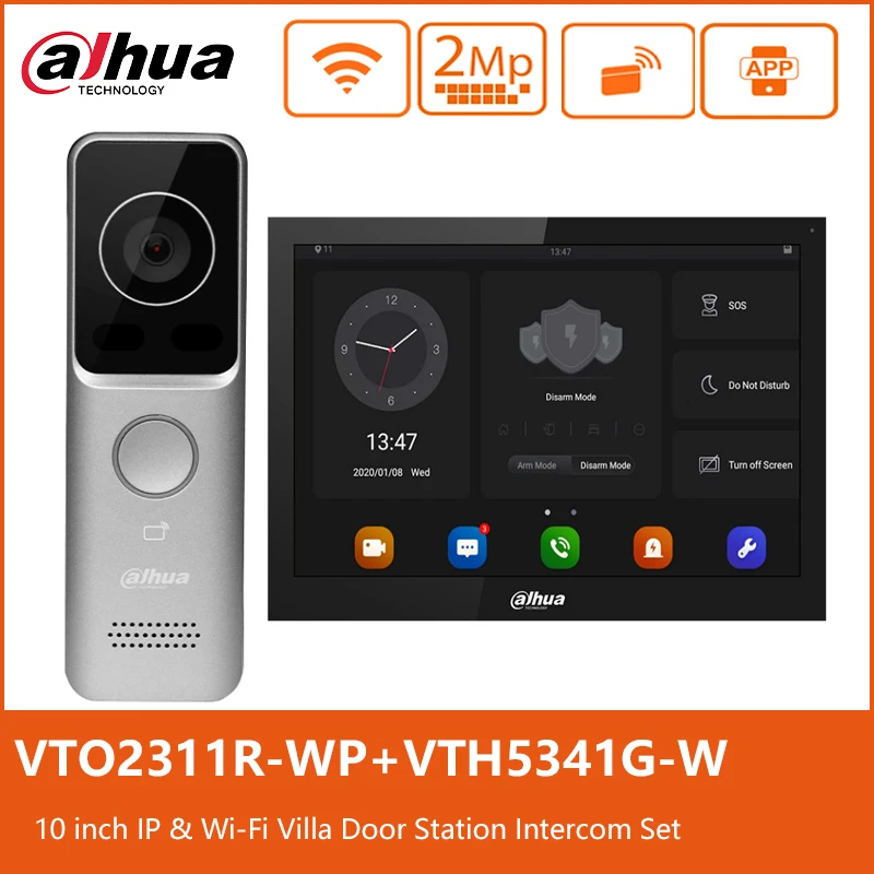 Dahua 1080p poe wi-fi kit de vídeo porteiro 10 polegada monitor toque sem fio vídeo porteiro campainha VTO2311R-WP VTH5341G-W estação