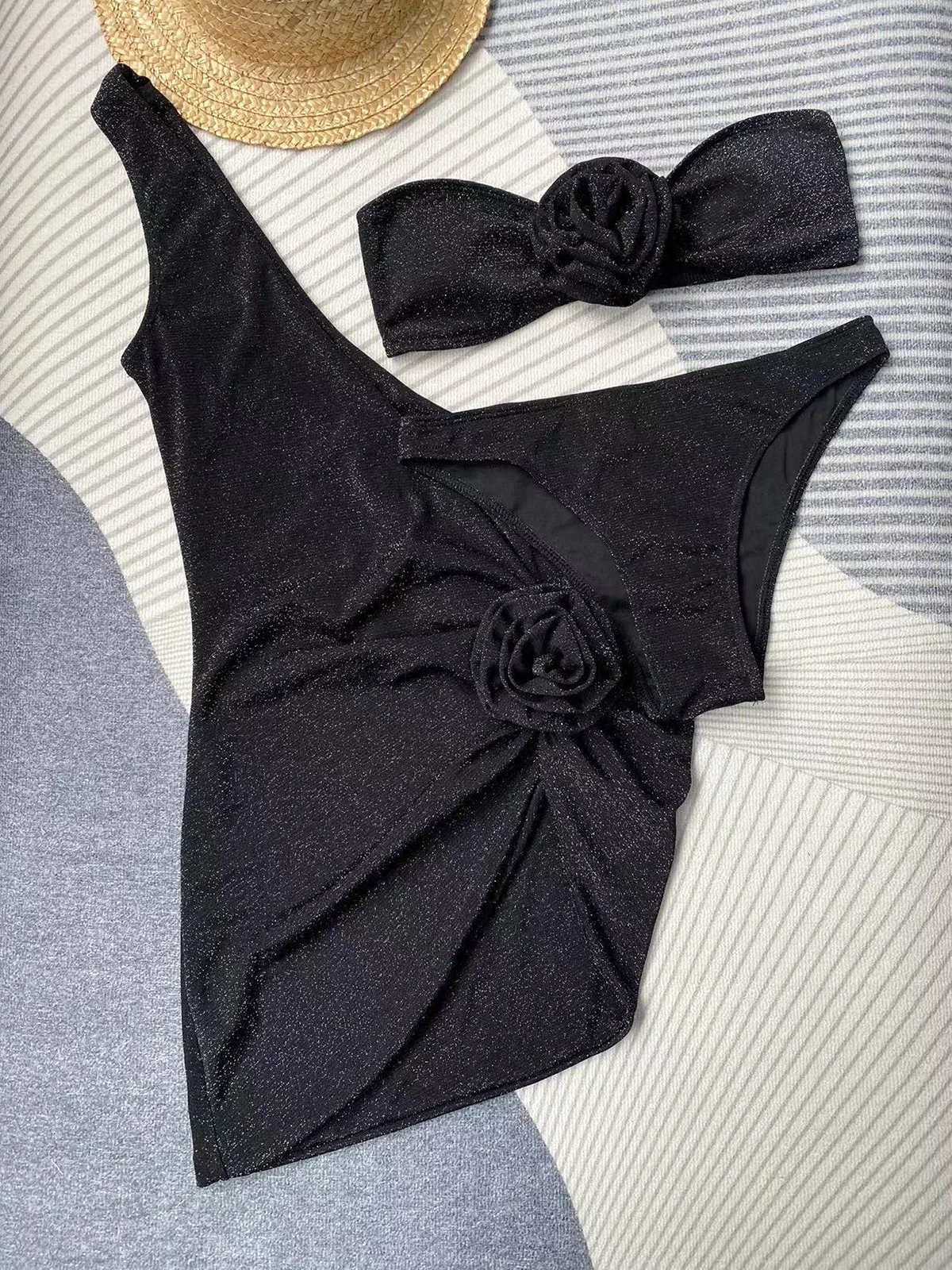 3 pièces Bikini Sexy femmes maillots de bain maillot de bain pour femme ensembles de Bikini à fleurs couvertures maillots de bain tenues maillots de bain robe Maxi