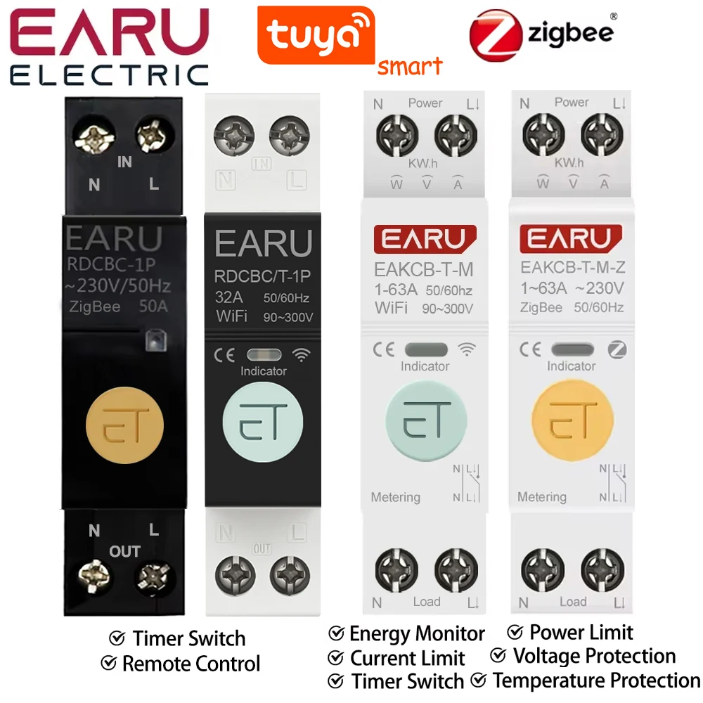 Zigbee TUYA WiFi disyuntor inteligente sobrecorriente bajo voltaje protección medición de potencia 1-63A interruptor de Control remoto inalámbrico