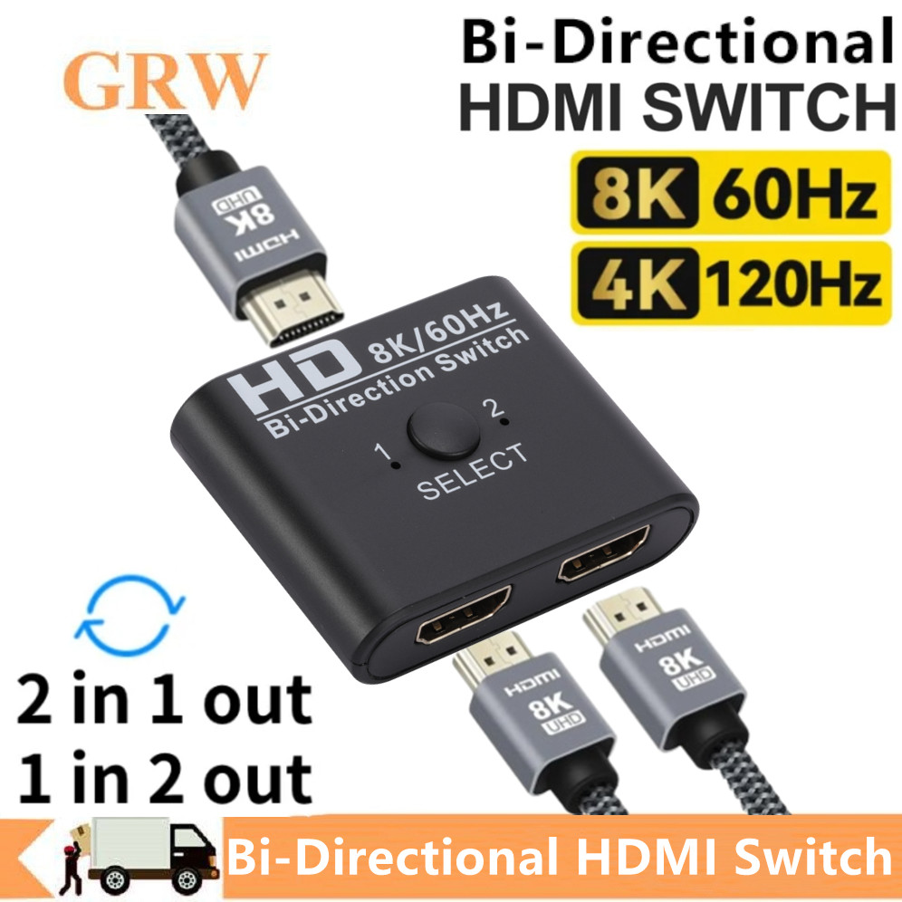 Divisor de interruptor Compatible con HDMI, 8K, 60Hz, bidireccional, 1x2/2x1, salida 2 en 1 para PS4, TV Box, adaptador de conmutador