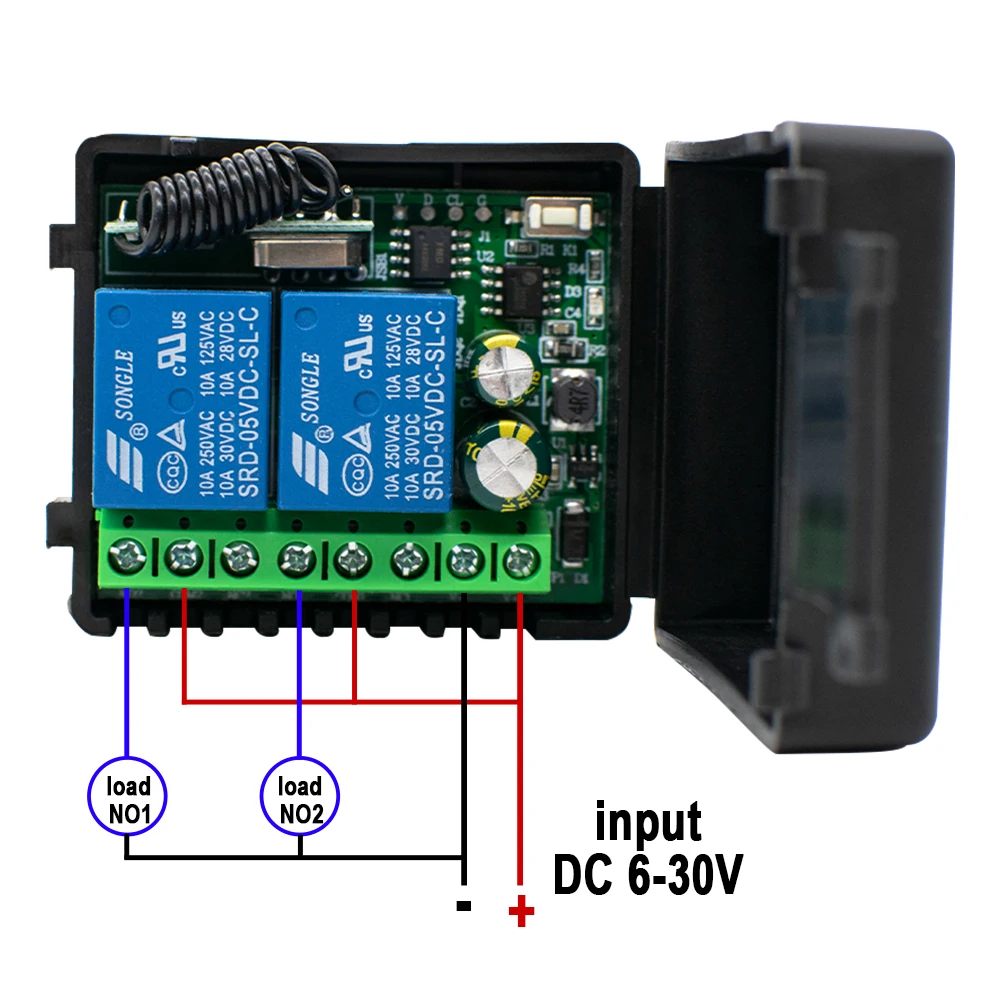 433MHz rf Remote Control DC 12V 24V 220V 2CH Relay Receiver for universal Garage Door Light LED Fanner Motor Signal transmission