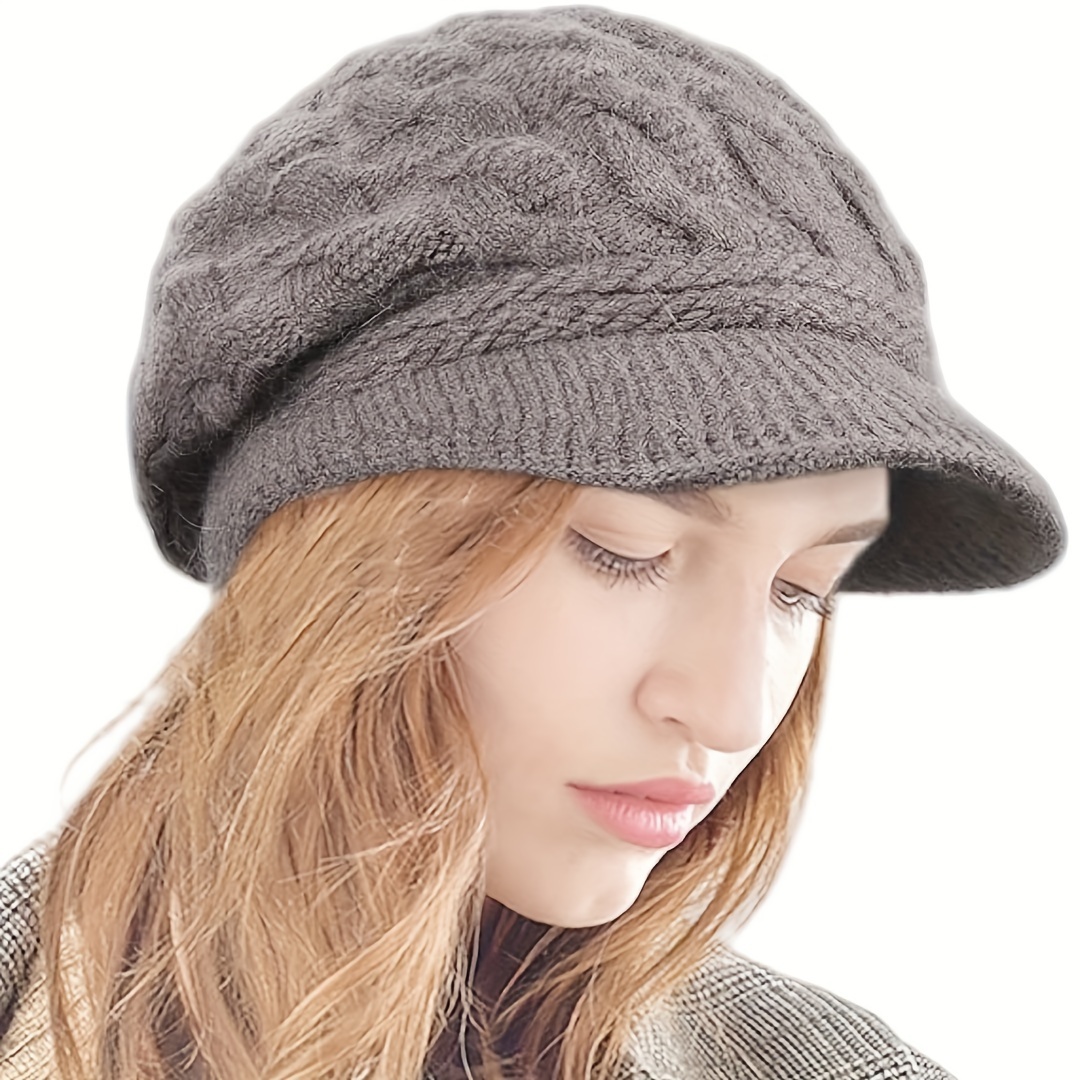 1 Stück Winter-Strickmützen mit Visierkrempe, doppeltes weiches Futter für Damen, warme, stilvolle Beanie-Mützen, lässige Schneekappen