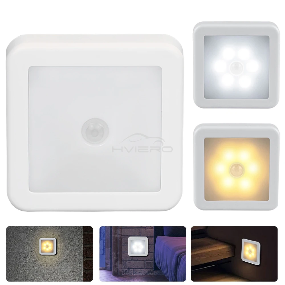 Motion Controlled Human Body Sensor LED Night Light Smart Battery Operated WC Bedside Lamp For Room Hallway Pathway Home Light