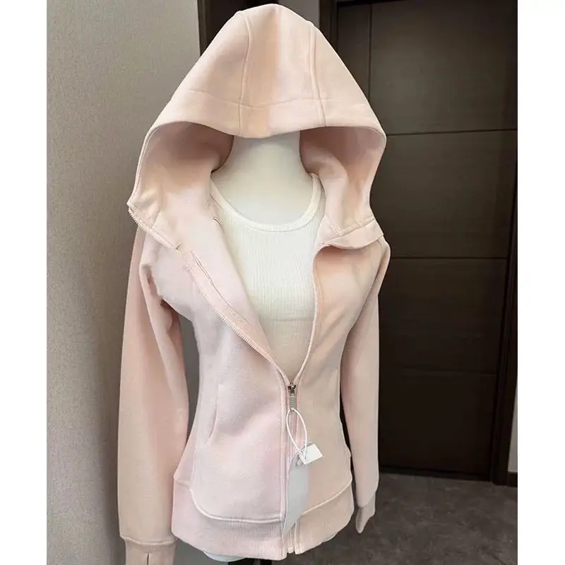 Streetwear preto casaco com capuz 2025 roupas femininas com capuz zíper fino ajuste y2k jaquetas moda casual camisolas topos ropa mujer