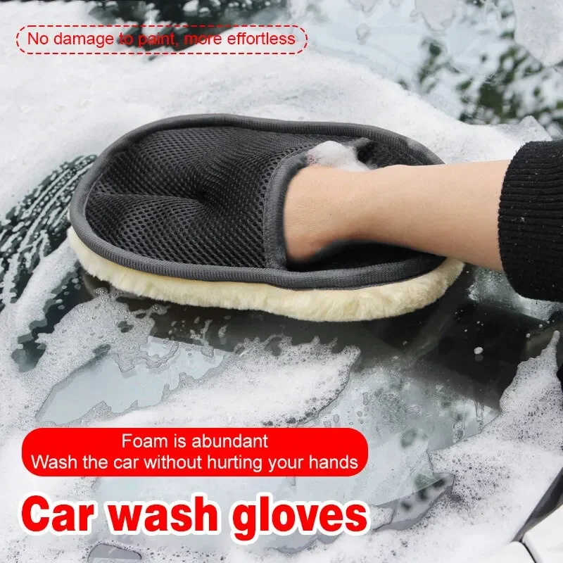 1/2 Uds cepillo para detalles guantes de lavado de coches terciopelo sin daños pintura paño de limpieza encerado engrosamiento productos de belleza para coche guantes de limpieza