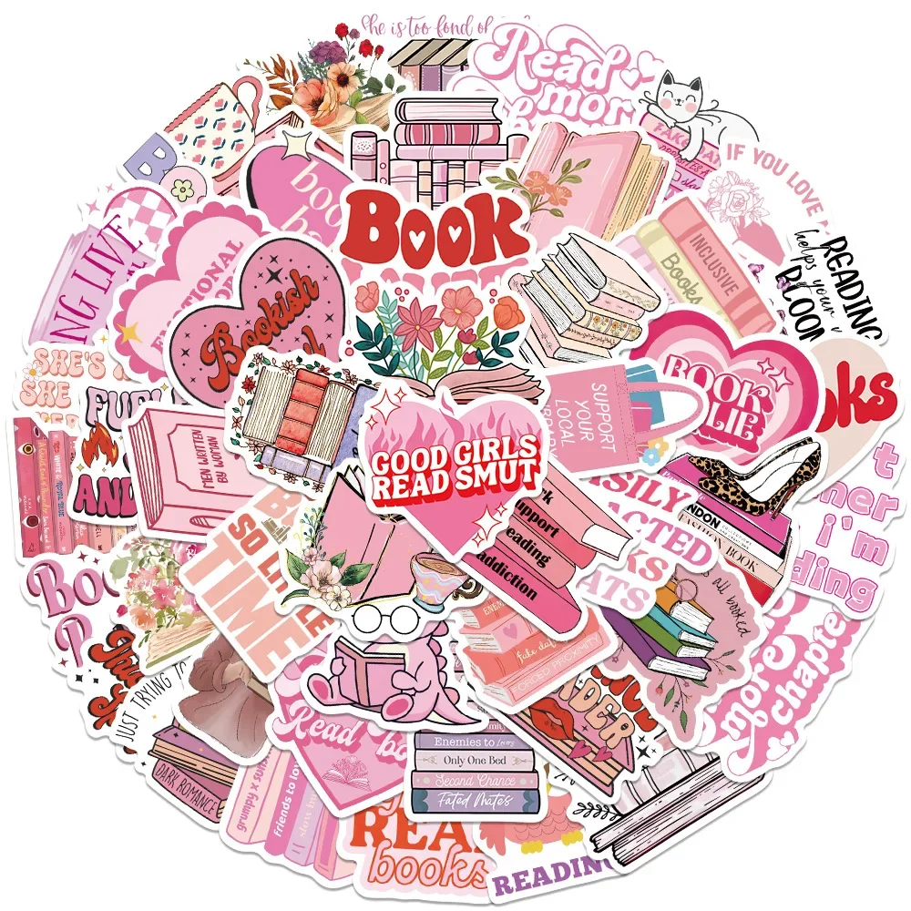 50PCS สีชมพู Smut Bookish Reader สติกเกอร์ความงามรักสาวน่ารักสําหรับ Kindle IPad โทรศัพท์แล็ปท็อปไดอารี่สติกเกอร์ตกแต่งแพ็ค
