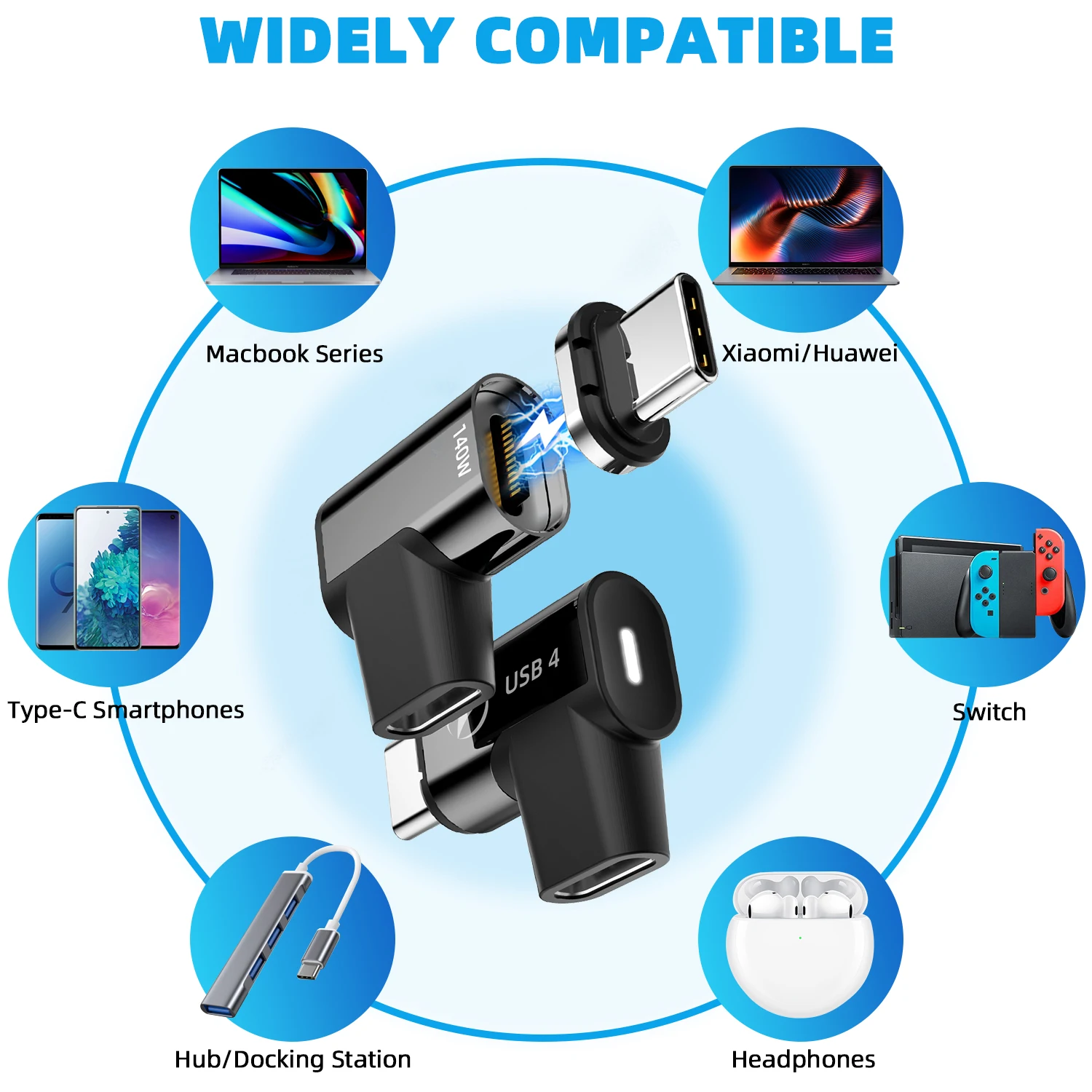 Магнитный адаптер USB 4.0 USB C, разъем типа C PD 140 Вт, быстрая зарядка, 40 Гбит/с, конвертер 8K при 60 Гц, передача данных для Macbook Pro Air