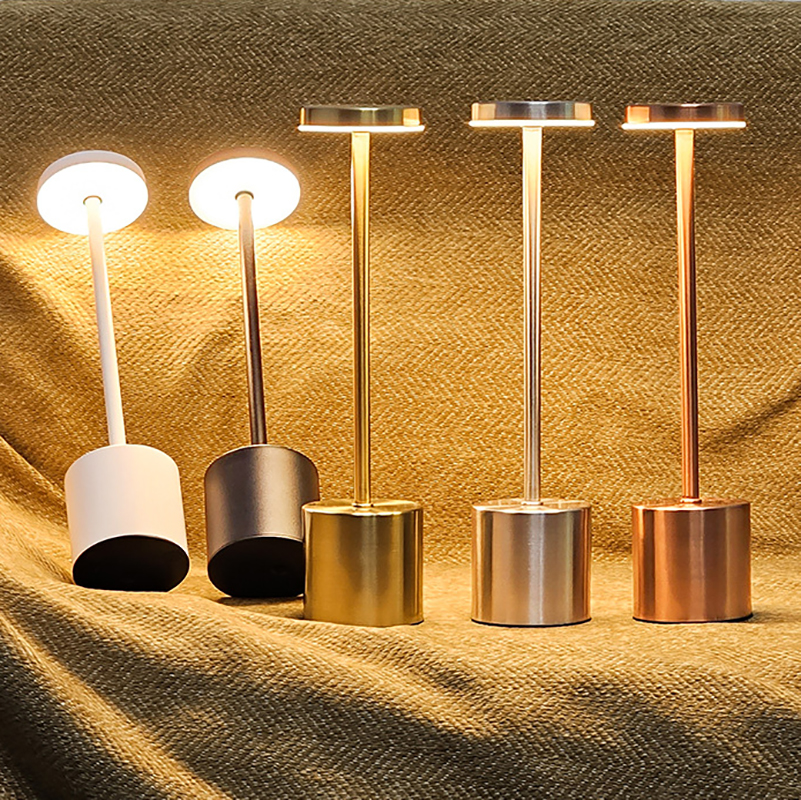 Lámpara de mesa LED inalámbrica de aleación recargable, 3 colores, Interruptor táctil, luz nocturna, estilo nórdico, para el hogar, Bar, restaurante, ambiente, lámpara de escritorio