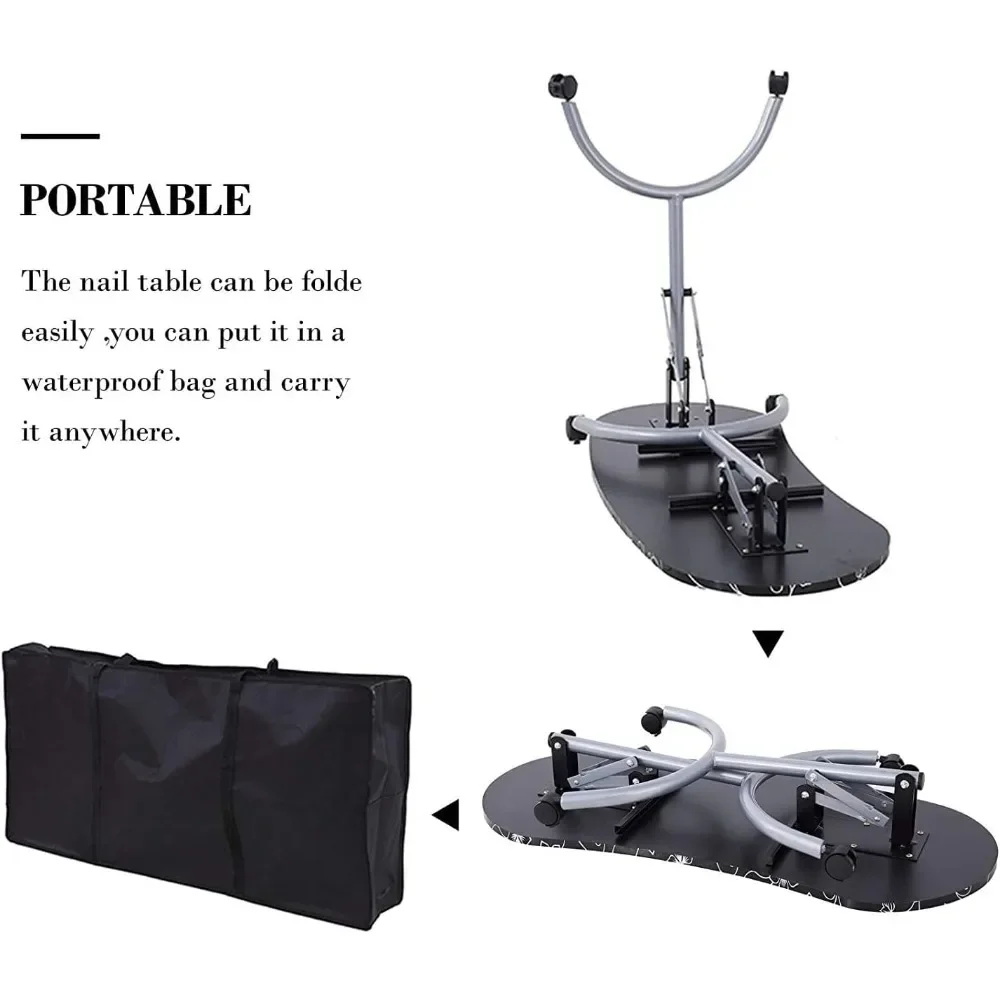 30" H Manicure Nail Table, Portable & Foldable Nail Desk Workstation with Large Drawer/Client Wrist Pad/Lockable Rolling Wheels