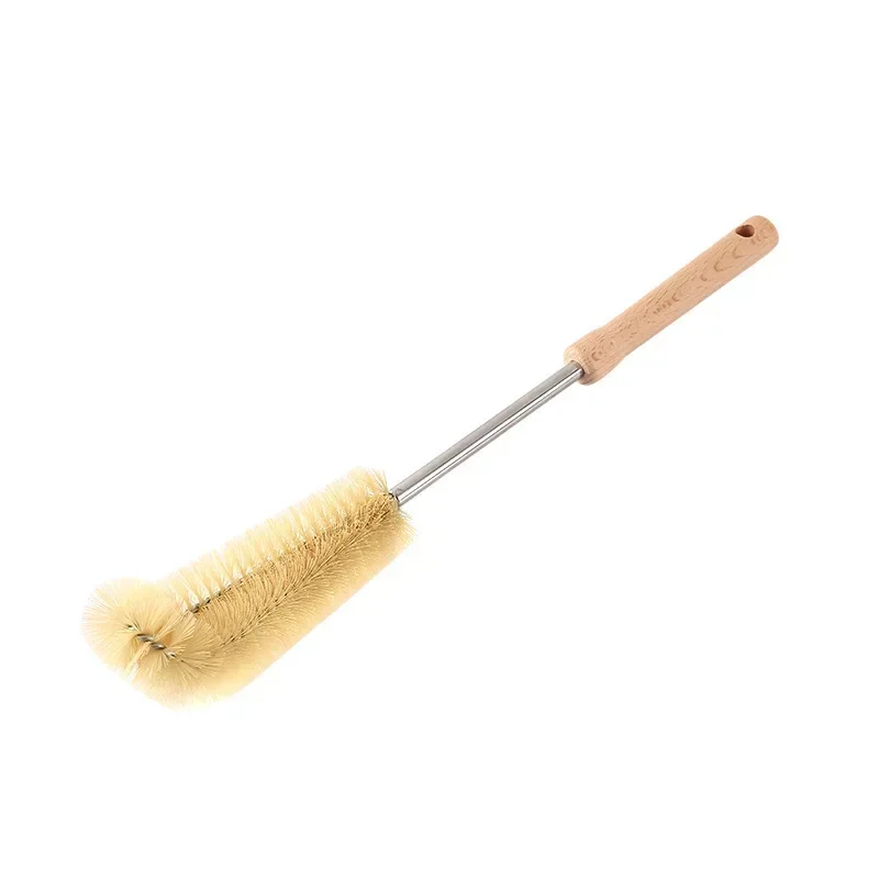 Limpiador de cepillo para botellas con mango largo de madera, cepillo de limpieza para botellas de agua, cerdas naturales, cepillo para botellas de cocina para jarra de tazas