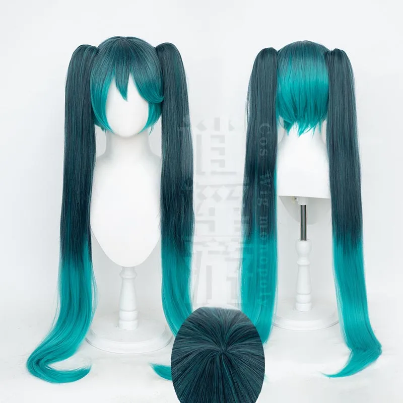 Perucas e boné de Cosplay Anime resistente ao calor, peruca dupla cauda de cavalo, cabelo sintético, peruca gradual, Miku Cos, cor dupla, 105cm