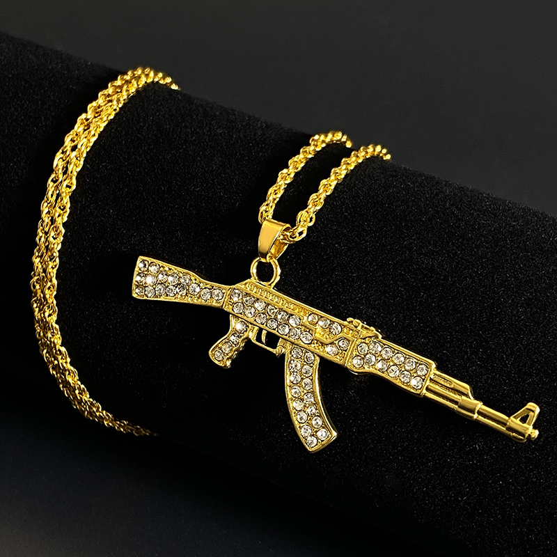 TrendMen Hiphop Rock Pistole Maschinenpistole Gewehr Anhänger Halsketten Für Männer Jungen Gold Farbe Metall Metall Schlüsselbein Kette Schmuck