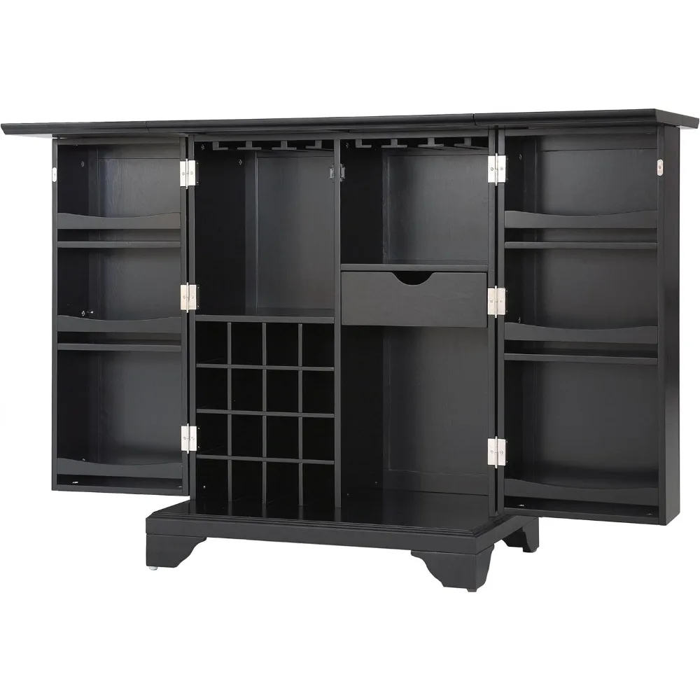 Lafayette Expandable Bar Cabinet with Storage Shelves, Drawer, and Wine Rack, Black