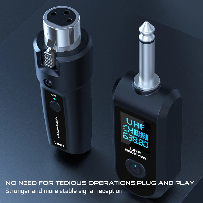 Sistema conversor de microfone com fio para sem fio, transmissor e receptor para microfone dinâmico, guitarra, mixer de áudio, sistema pa