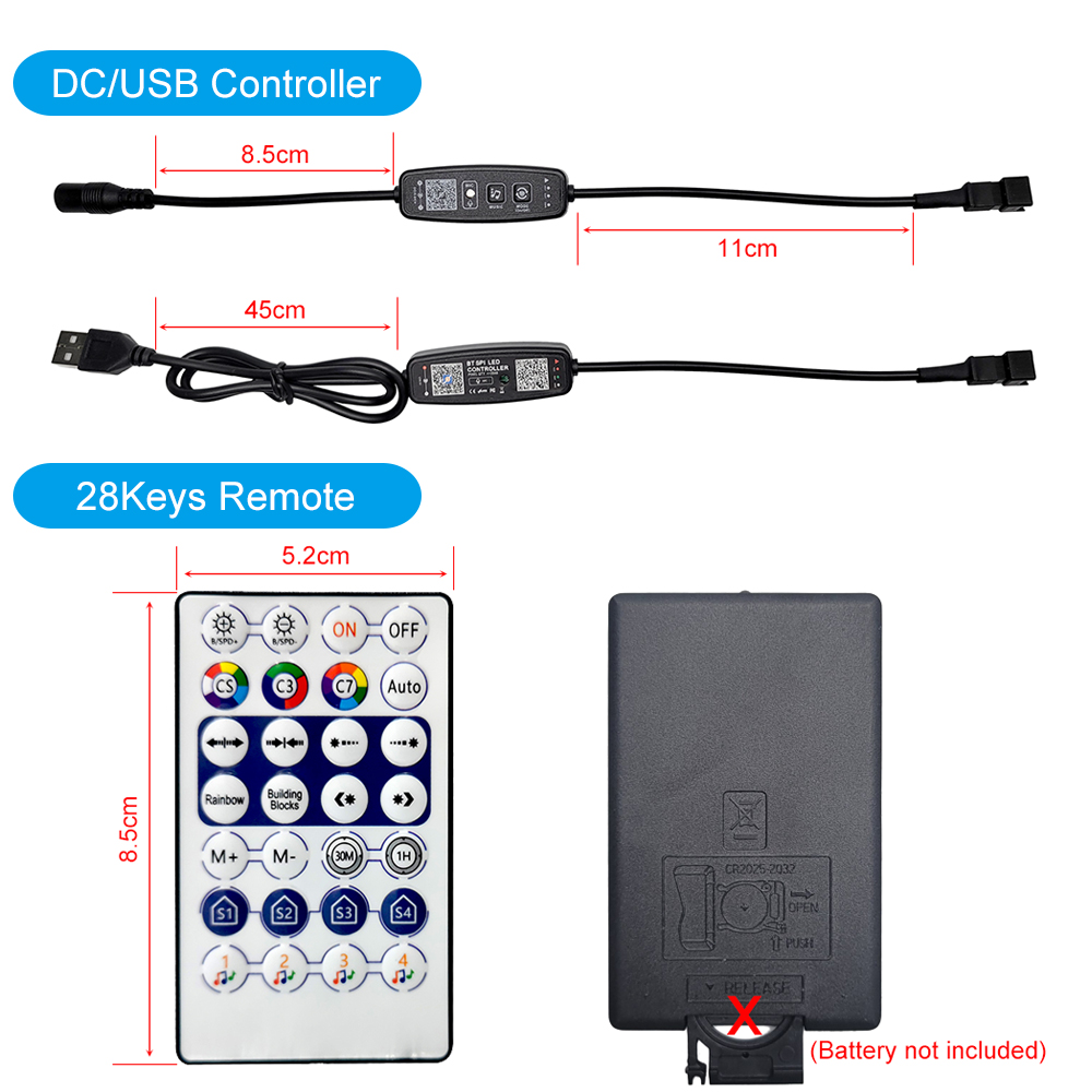 WS2811 WS2812B LED Controller Bluetooth Music Built-in MIC 28Keys Remote Control Individually Addressable LED Pixel Strip Light