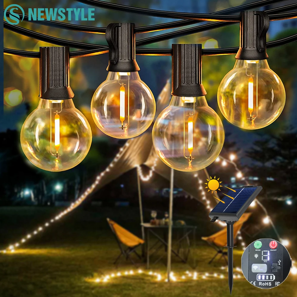 G40 Solar String Lights Outdoor Solar Globe String Bulb Patio Hanging Lights 7M/10M Waterproof Garden Pergola Bistro Deck Decor