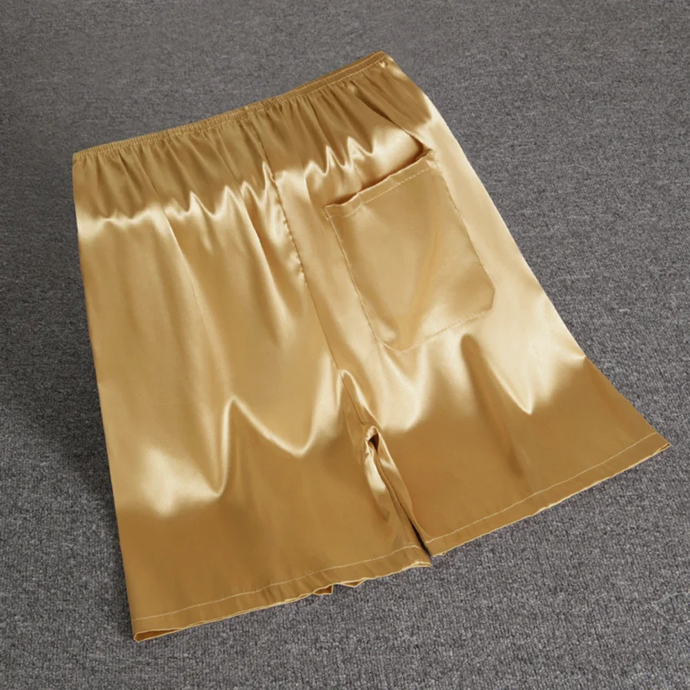 Homens cintura elástica pijamas de cetim de seda shorts macios pijamas bolso calcinha bottoms bermuda secagem rápida praia shorts masculino moletom