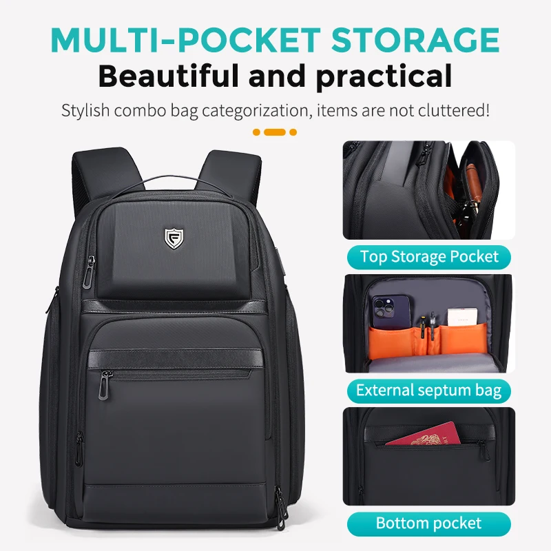 Fenruien Mochila masculina de negócios 36L USB à prova d'água com vários bolsos para laptop de 17,3 polegadas