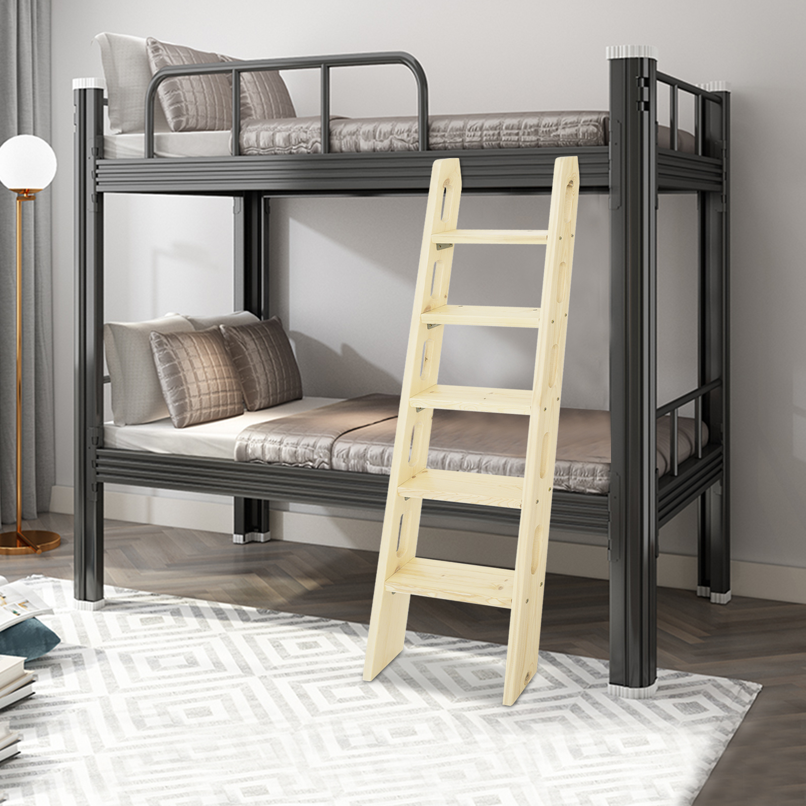 Reach New Heights Safely! 5-Step Wooden Ladder with 100kg Load, Perfect for Household Tasks