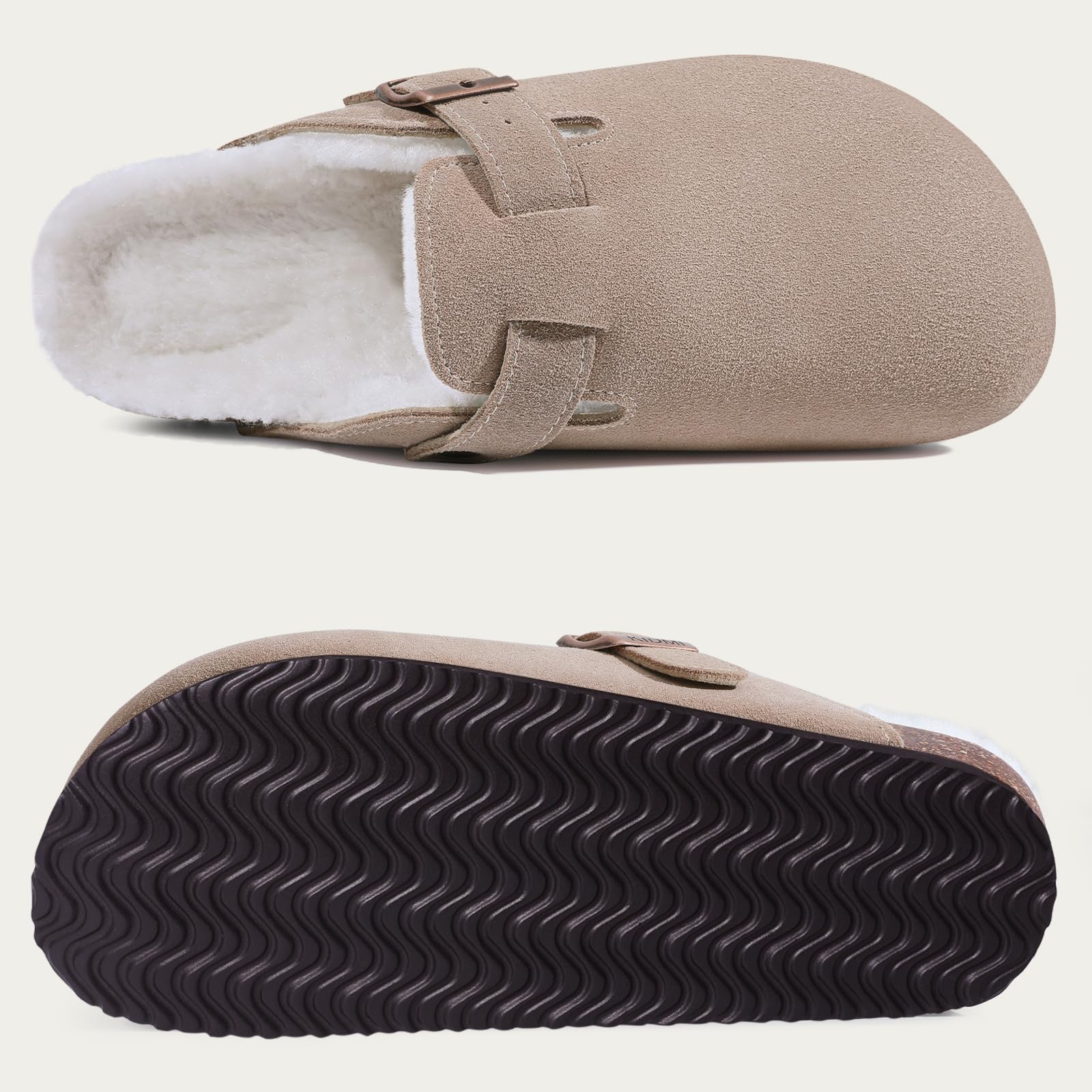 Comwarm casacos forrados de pele para mulheres homens inverno fuzzy cortiça chinelos de pele mulas curto casa de pelúcia sapatos de cortiça inverno zuecos mujer