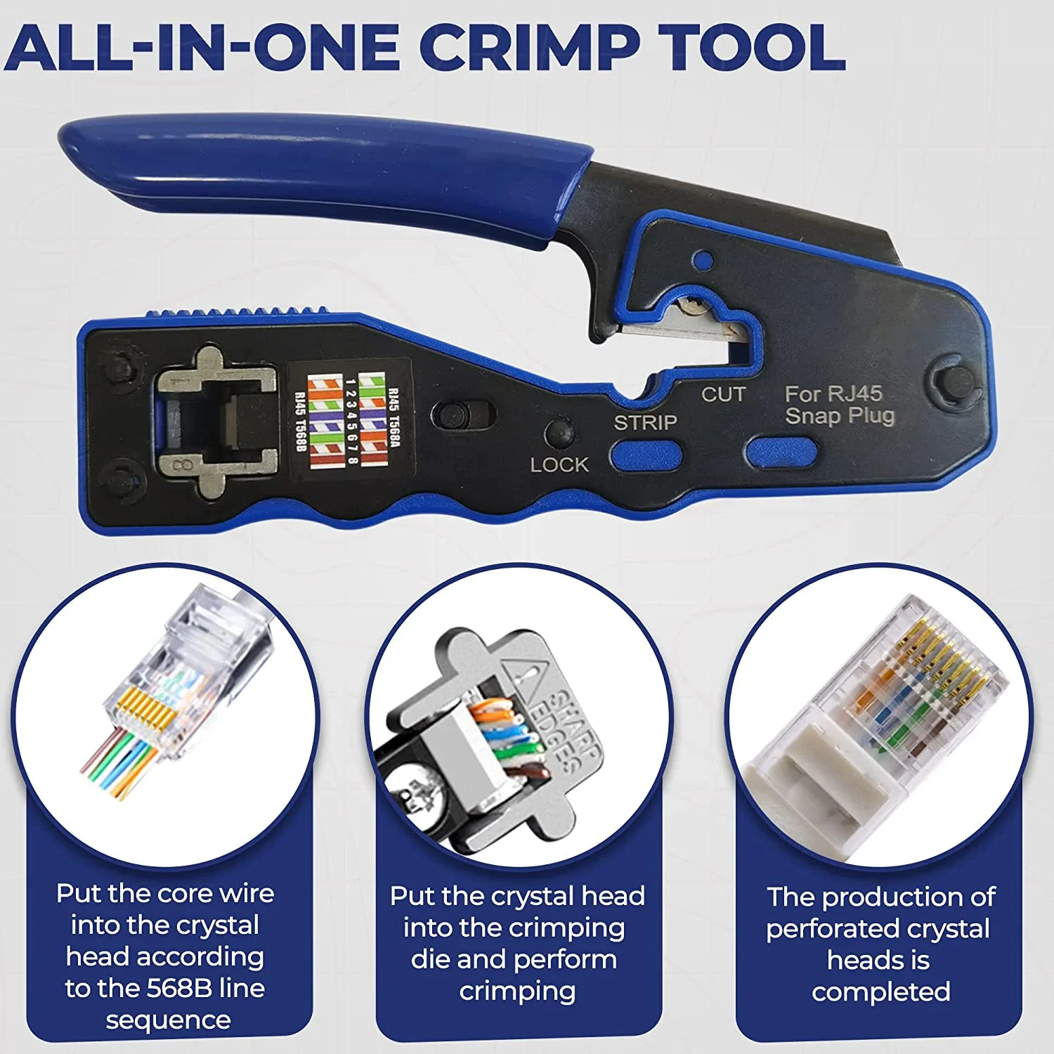 ZoeRax RJ45 Crimp Tool Pass Through Crimper Cutter voor Cat6a Cat6 Cat5 8P8C Modulaire Connector Ethernet Alles-in-een Draad Tool