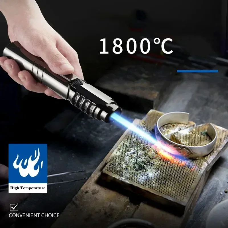 1800 ° Высокотемпературный пистолет-распылитель, бутановая газовая зажигалка, металлическая уличная ветрозащитная синяя мощная пламенная горелка, струйная зажигалка, сварочный инструмент