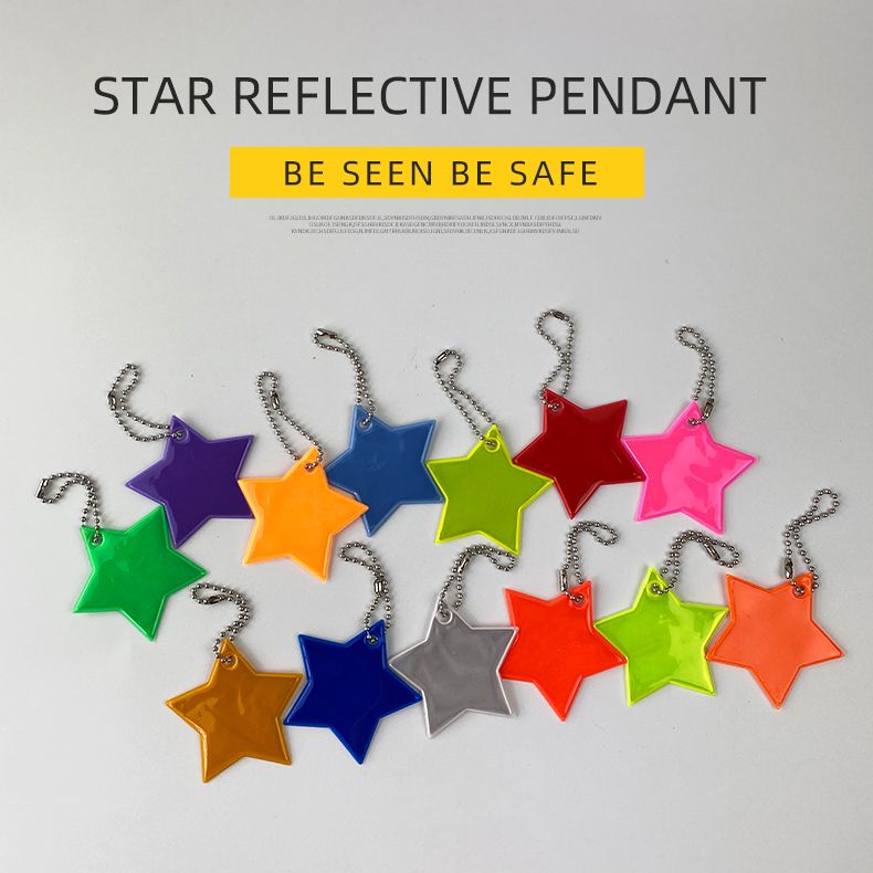 Portachiavi riflettente con stella colorata Accessori pendenti Portachiavi riflettenti per la sicurezza visibile Riflettore di sicurezza stradale notturna