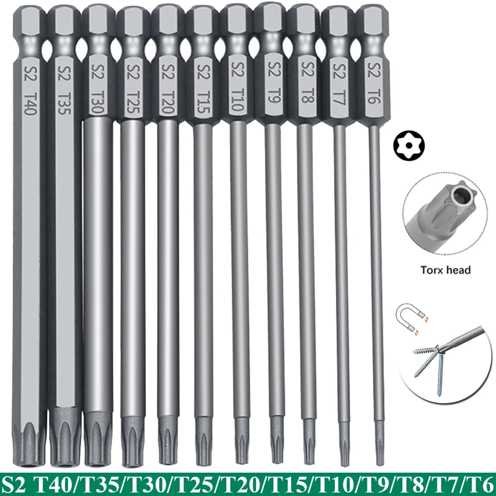 Set di punte di sicurezza Torx da 11 pezzi Set di cacciaviti di sicurezza magnetici in acciaio S2 Set di cacciaviti a stella da 50/100mm per vuoto di squalo T6-T40
