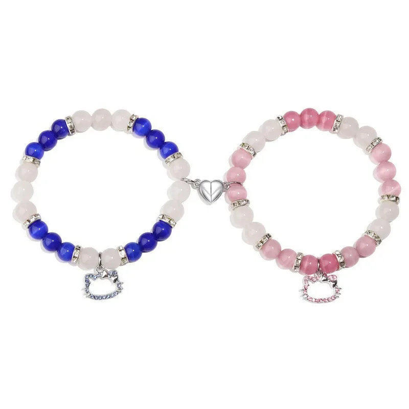 Bracciale con perline con ciondolo a forma di gatto ragno da 2 pezzi per il migliore amico Set di braccialetti a forma di cuore con occhio di gatto multicolore Rosso Blu Perline Spacer palla di fuoco