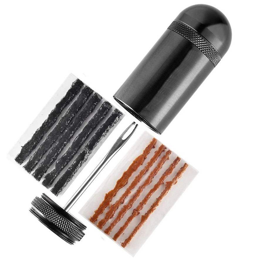 Kit de herramientas de reparación de neumáticos de bicicleta sin cámara para neumáticos de bicicleta de montaña y carretera, herramienta de inserción de enchufe para fijar una tira de goma plana o pinchazos