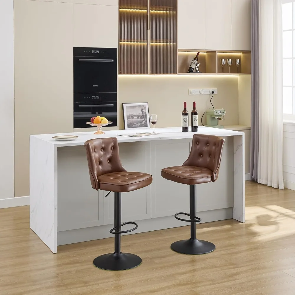 Bar Stools Set of 2,Swivel Bars Stools with Back,Adjustable Counter Height Bars Stool 25-34,Retro Bar Stools for Kitchen Island