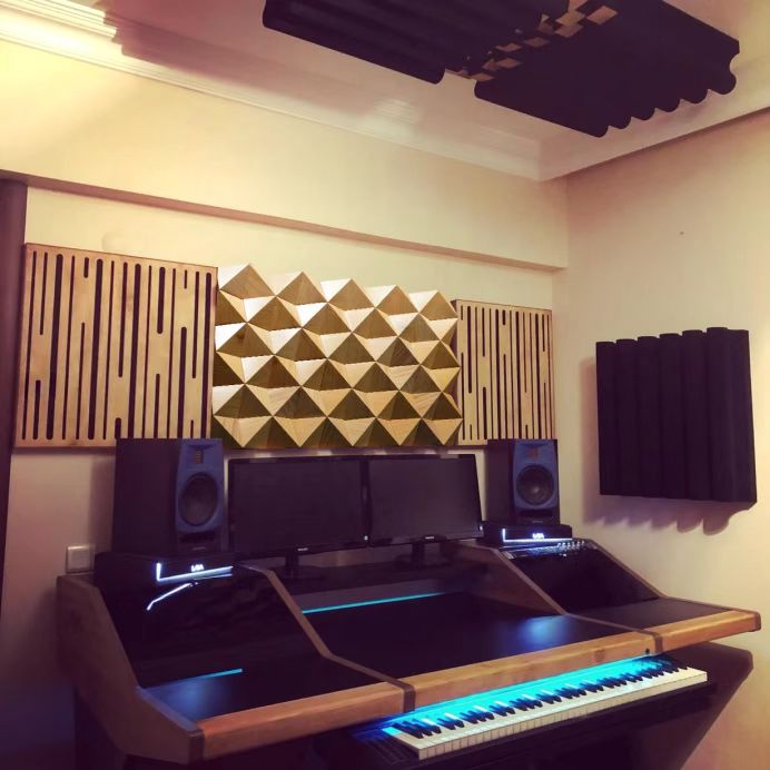 6Pcs Diamond Acoustic Wooden Panels 30x30cm Low-Frequency Trap Acoustic Absorption Diffusion Board for Home Background Wall