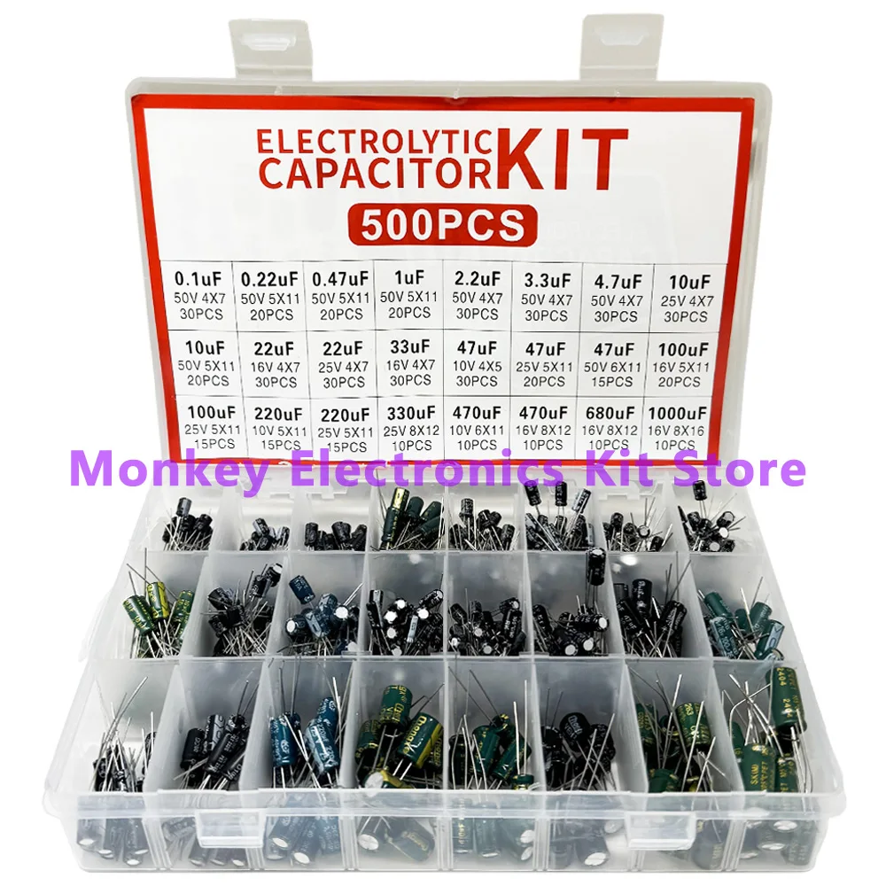 Bộ 500 24 Giá Trị 0.1UF-1000u Điện Phân Tụ Điện Hỗn Hợp Nhúng Chất Điện Giải Tụ Điện 10V 16V 25V 50V Điện Tử Bộ
