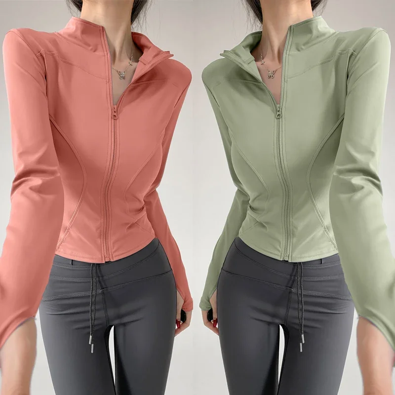 Abrigo deportivo Sun de secado rápido para mujer, chaqueta ajustada para Yoga, chaqueta de manga larga con cremallera, chaqueta para correr y Fitness para mujer, S-3XL