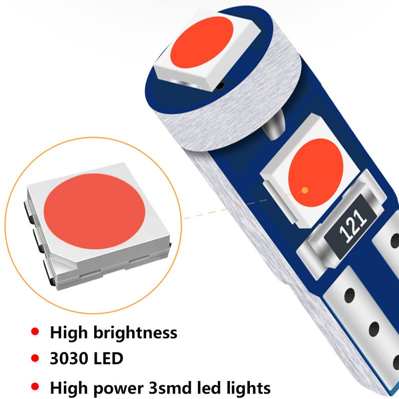 ไฟ LED 3SMD T5 10X แผงหน้าปัดรถ3030LED สว่างมาก LED ไฟภายในรถลิ่มด้านข้างอัตโนมัติ