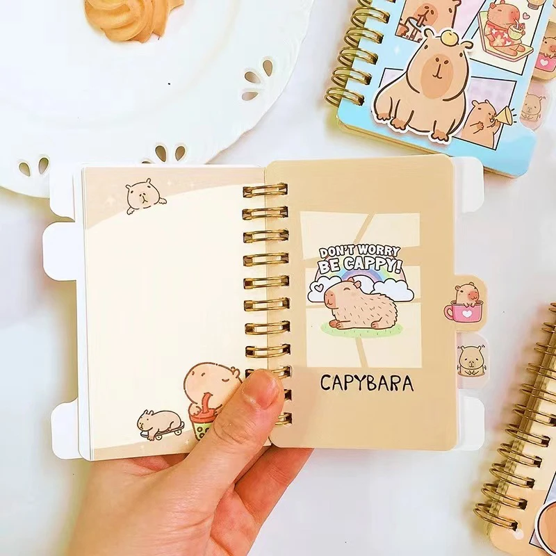 1pc 휴대용 카와이 코일 노트 만화 Capybara 저널 미니 메모장 일기 일정 플래너 키즈 문구 선물 학교 용품