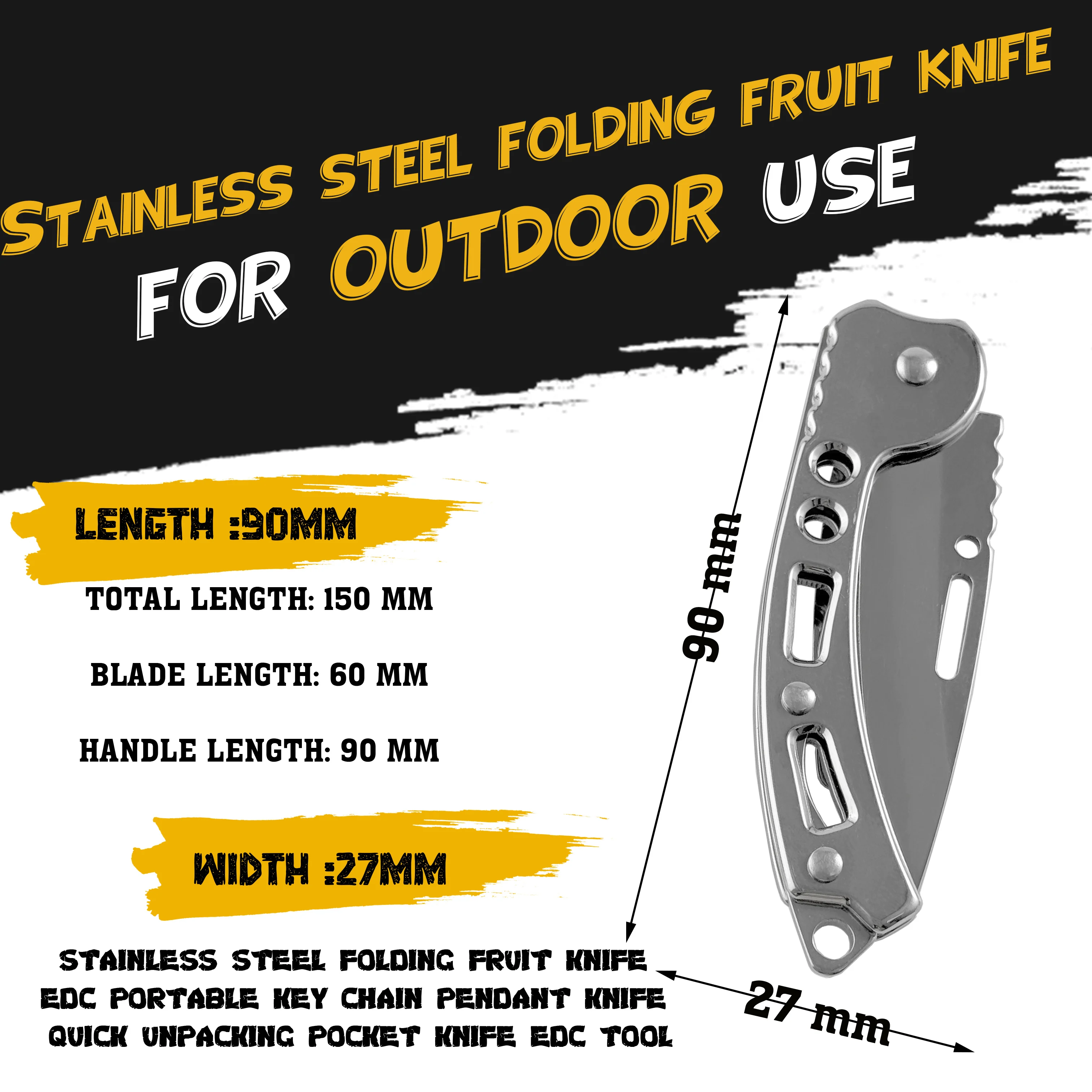 Coltello da frutta pieghevole, portachiavi in acciaio inossidabile, coltello multiuso portatile per frutta e verdura da campeggio all'aperto